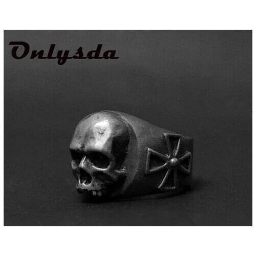 Dropshipping Mens Calvarium Skull Ring With Cross Gothic 316L Stainless Steel Biker Ring Motorcycle Band jewellery Gift Anel