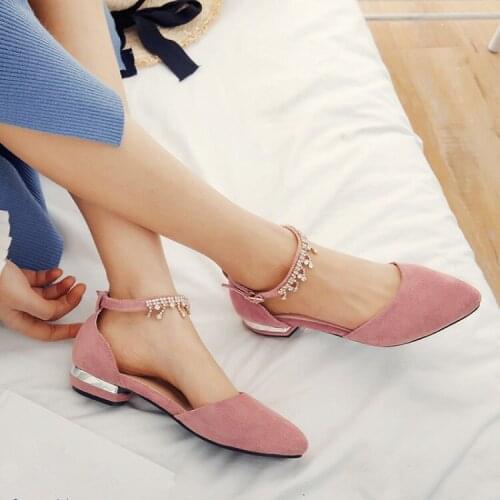 PXELENA Crystal Chains Ladies Square Low Heel Sandals Women Shoes Faux Suede Ankle Strap Lovely Bride Wedding Shoes Beige Pink