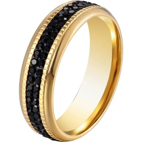 Middle Double Circle Black Zircon Ring High Quality Stainless Steel Love Brand Gold Color Jewelry Woman Ring Wholesale