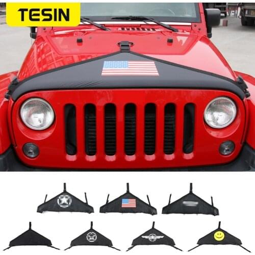 TESIN Canvas Car Front Hood Cover Protector Accessories for Jeep Wrangler JK 2007 Up Black Car Exterior Engine Cover Car Styling