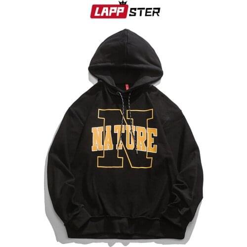 LAPPSTER-Youth Men Printed Hip Hop Hooded Hoodies 2021 Autumn Mens Letter Japanese Streetwear Sweatshirts Man Black Loose Hoodie