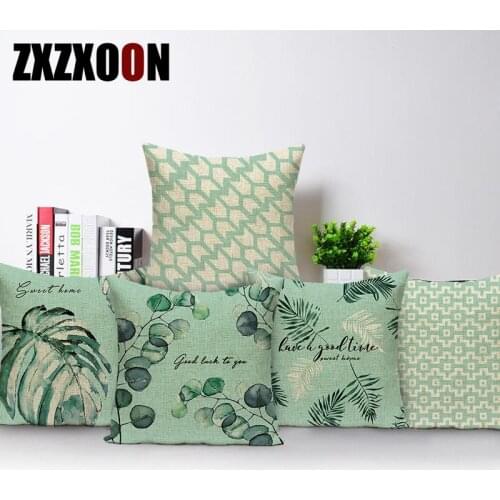 Tropical Green Plant Leaf Palm Monstera Geometric Animals Deer Sofa Home Pillow Case Cushion Cover for Living Room Decoration