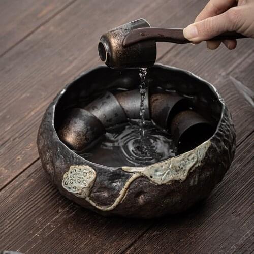 Japanese Gilding Iron Glaze Lotus Seedpod Tea Wash Large Tea Basin Tea Ceremony Tea Dust Cylinder Barrel Washing Cup Wash