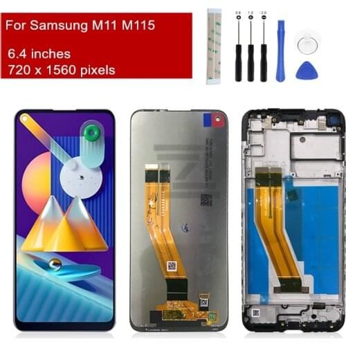 For Samsung Galaxy M11 M115 LCD Display Touch Screen Digitizer Assembly With Frame Replacement Repair Parts 6.4"