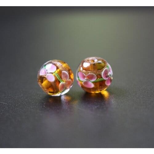 10Pcs 12mm Handmade Fine Glass lampwork beads 3 Flower sequined gold beads Brown color for jewelry Wholesale and Retail