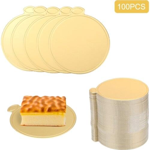 100Pcs/Pack Cake Cardboard Dessert Displays Tray Round Cake Dessert Tray Paper Coasters Golden Disposable Pastry Decorative Kit