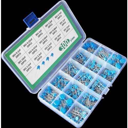 15Values*20Pcs Capacitor Set High Voltage Ceramic Capacitors Assortment Assorted Kit Box 1nF 2.2nF 10nF 22nF 0.47nF 0.56nF-10nF