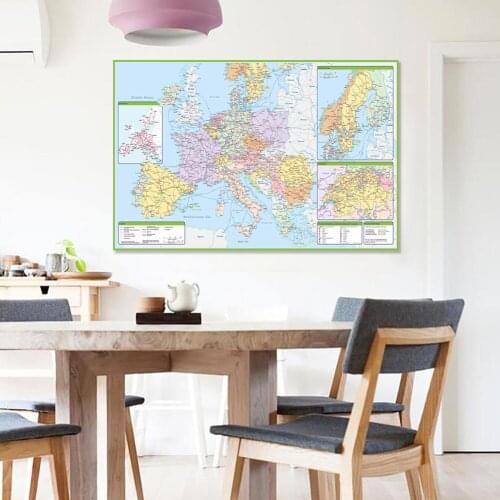 150*100cm Political and Traffic Route Map of The Europe Poster Non-woven Canvas Painting Classroom Home Decor School Supplies