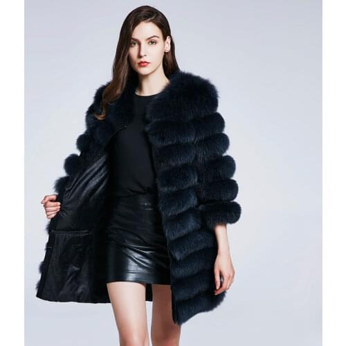 2021 Brand Luxury Real Fox Fur Coat Fashion Womens Clothing Winter Jacket Long Outerwear Streetwear