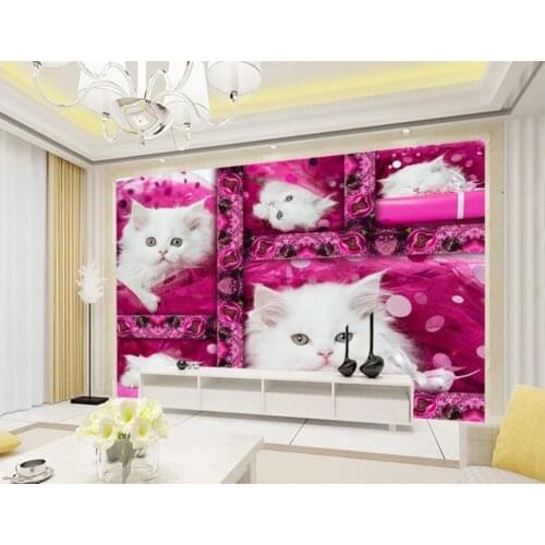 3d wall murals wallpaper for living room Cute white kitten red flowers children room decor photo wallpaper for walls 3 d