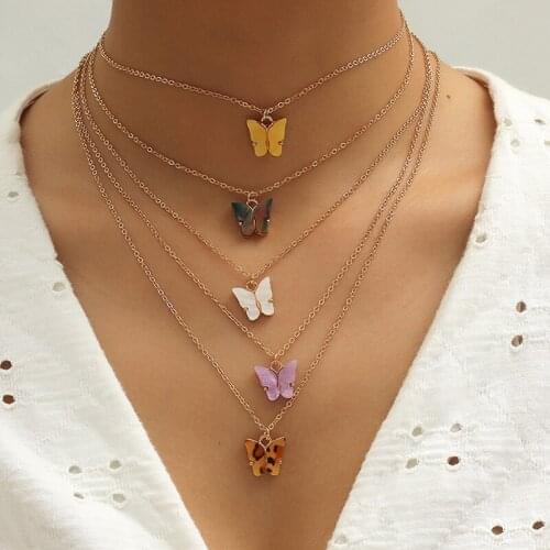 5pcs/set Butterfly Pendant Necklace Women Insect Butterfly Multilayer Chain Necklace for Gift Party Fashion Jewelry