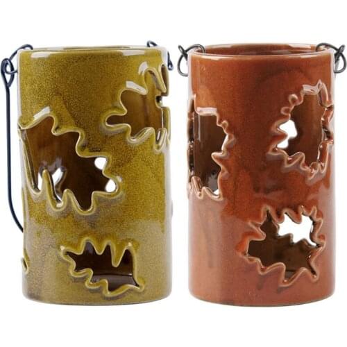 634E Thanksgiving Lantern Maple Leaf Hollow Desktop Light Hanging Candlestick Lamp Candle Holder Decoration Ornament Home
