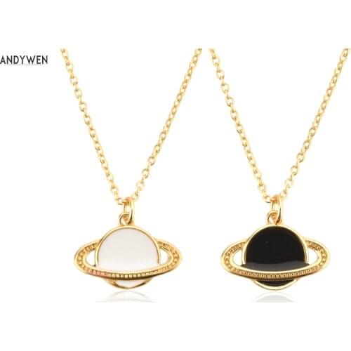 ANDYWEN 925 Sterling Silver Gold Planet Globe Gold White Black Pendant Chain Necklace 2021 Wedding Gift Jewelry Gifts Rock Punk