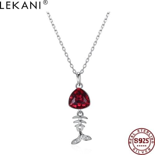LEKANI 925 Sterling Silver Pendant Necklaces For Women Cute Little Fish Red Austria Crystal Girl Necklace Anniversary Jewelry