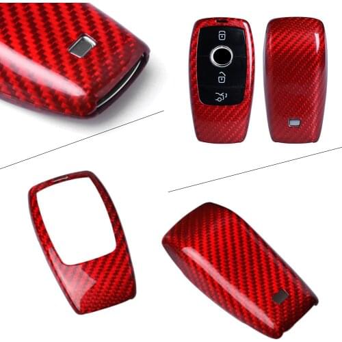 Car Remote Key Cover Case Red Real Carbon Fiber For Mercedes BENZ E-Class W213