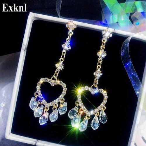 Exknl Long Gold Color Heart Love Tassel Korean Earrings Women Christmas Earing Bridal Fashion Jewelry Drop Earrings For Women