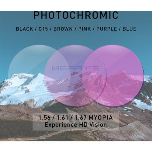 MERRYS Photochromic Gray Green Brown Pink Purple Blue Series 1.56 1.61 1.67 Prescription Glasses Lenses For Myopia Hyperopia