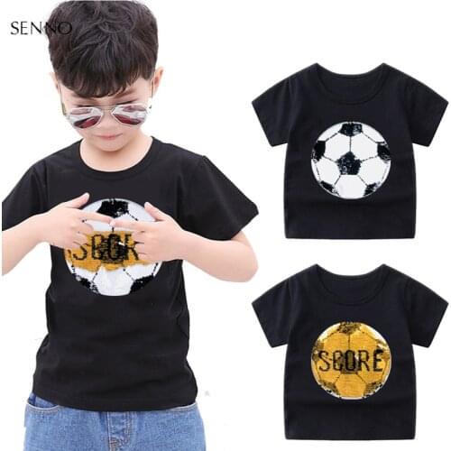 Boys football to score glitter t shirts with sequins reversible change color sequin top for toddler kids sequin tops for girls