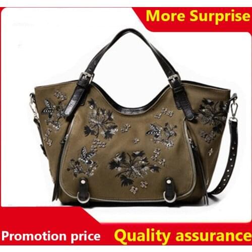 Spanish Brand 2021 Womens Flower Embroidery Shoulder Bag Big Tote Handbags Womens Fashion Portable Messenger Bag Bolso Mujer