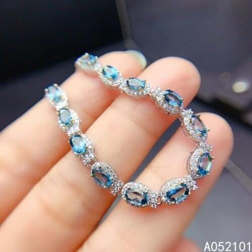KJJEAXCMY fine jewelry S925 sterling silver inlaid natural blue topaz new Girl trendy hand Bracelet Support test Chinese style