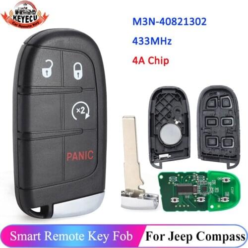 KEYECU 4 Button M3N-40821302 Keyless Entry Remote Fob 4A Chip Smart Proximity Key 433MHz for Jeep Compass 2017 2018 2019 2020