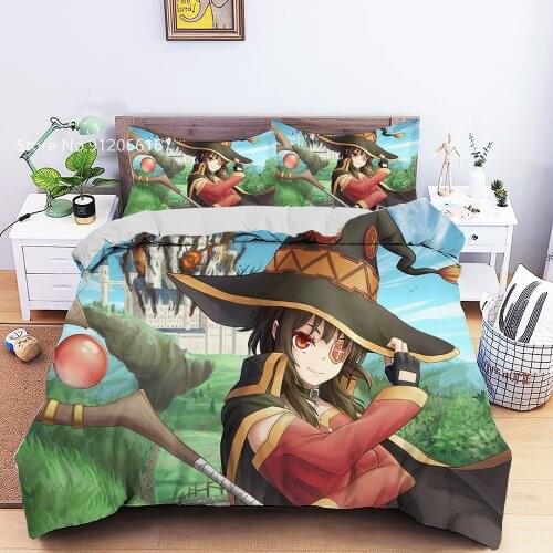 Blessing For The Colorful World Bedding Set 3D Print Japan Anime Duvet Cover Colorful Beautiful Girls Bed Quilt Cover (No Sheets