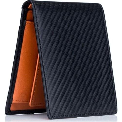 Rfid Carbon Fiber Genuie Leather Men Wallets Money Bag ID Bank Card Holder Coin Purses Small Male Short Slim Bifold Wallet