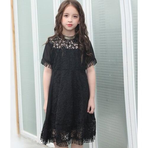 Teenager girl lace dress big girls summer dresses 2020 black kids party dress children clothes for size 456789 10 12 14 15 years