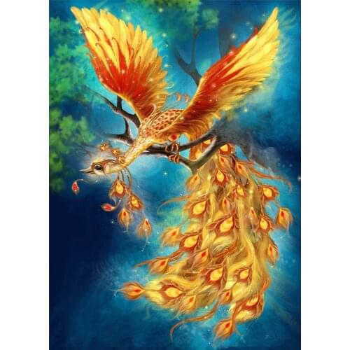 New 3D DIY Diamond Painting Cross Stitch Golden Phoenix Full Rhinestones Mosaic 5D Diamond Embroidery Icon Decor Paintings FZ636