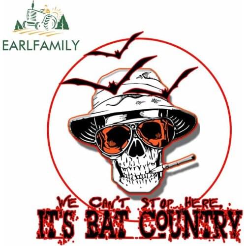 EARLFAMILY 13cm x 12.4cm for Bat Country Skull Smoke Decal Windshield Occlusion Scratch Car Stickers Anime Motorcycle Graphics