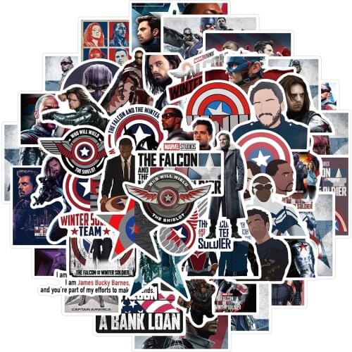 50pcs TV Series Falcon and Winter Soldier Creative Stickers Graffiti Motorcycle Trunk Waterproof Stickers