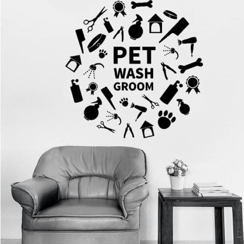 Pet Wash Grooming Wall Decal Shower Pets Beauty Salon Interior Decor Door Window Vinyl Stickers Art Wallpaper Waterproof E657