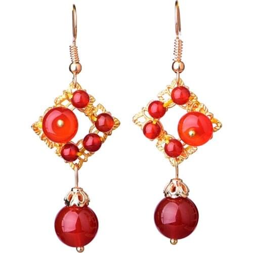 Jade Drop Earrings Chalcedony Red Agate Amulet Fashion Natural Charm Jewelry Gifts for Women Her