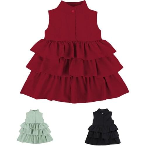 Little Girls Ruched Dress Children Casual Clothing Sleeveless Cotton layered Dresses Kids Spring Solid A-line Clothes for 1-6T