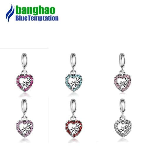 Fits charms plata de ley original Heart Crystal charms hole beads valentines day harajuku jewelry bracelet beads DGB292