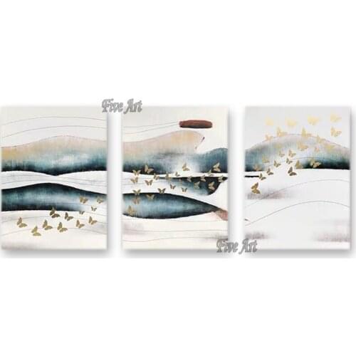 Latest 3PCS Group Oil Painting Wall Art Pieces Unframed Gold Foil Colorful Wall Art Picture For Modern Living Room Decoration
