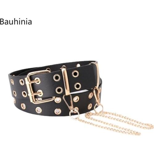 New 105*3.8cm High Quality PU Ladies Hollow Pin Buckle Belt Fashion Chain Decoration Jeans Belt 8 Colors Available