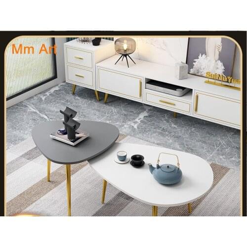Light Luxury Electroplated Leg Italian Coffee Table TV Cabinet Apartment Living Room Set Nordic Simple Modern Tea Table