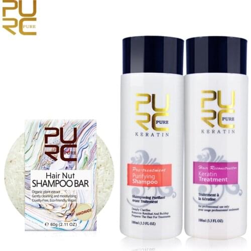 Handmade Hair Shampoo Nut Soap Bar and Straighten Brazilian Hair Keratin Gently Supple Hair Treatment