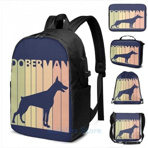 Funny Graphic print Funny Cute Doberman USB Charge Backpack men School bags Women bag Travel laptop bag