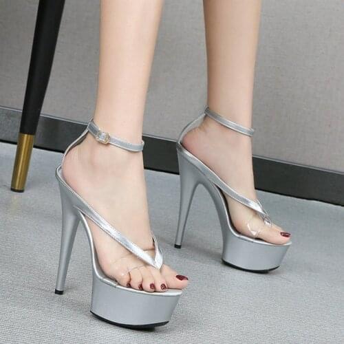 Sexy Super High Heel 15CM Women Sandals Fashion Buckle Platform Transparent Sandals Ladies Summer Open Toe Thin Heel Party Shoes