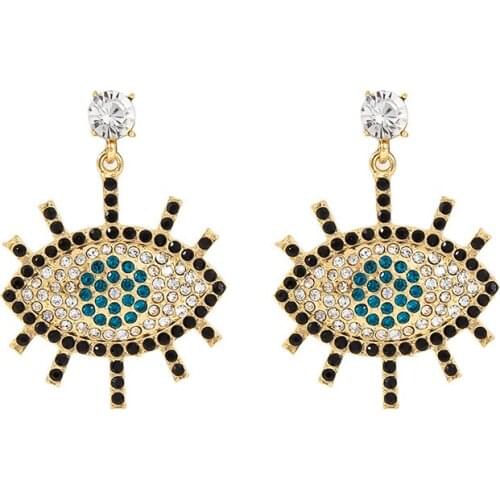 Exaggerated Style Fashion Cool Retro Full Rhinestone Big Eye Pendant Drop Earrings for Women Fashion Ear Stud Wholesale
