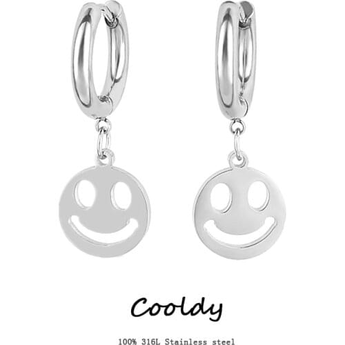 Stainless Steel Earring For Women Hoop Earring Smile Face Earrings Gold Silver Color Geometric Round Charms Earring Jewelry