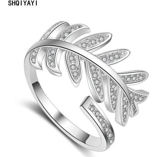 SHQIYAYI Leaf Resizable Finger Rings For Women Cubic Zirconia Party Gift Fashion Jewelry Female Ladies Accessories 158