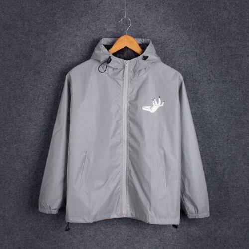 Full Reflective Jacket Men Hooded Zipper Outwear Autumn Spring Warm Coat Streetwear Hip Hop Windbreakers Windproof Men Jackets