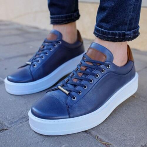 Tezcan Hakiki Deri 7608 Mavi Deri Erkek Spor Ayakkabı Türk Malı Kaliteli Üretim Şık Tasarım Tüm Kıyafetlere Uygun Hızlı Kargolar