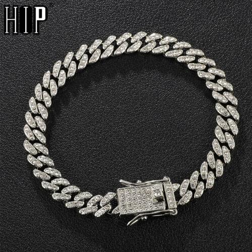Hip Hop AAA Bling 8MM Miami Cuban Chain Iced Out Mens Bracelet Rhinestone Zircon Paved Bracelets For Men Women Jewelry
