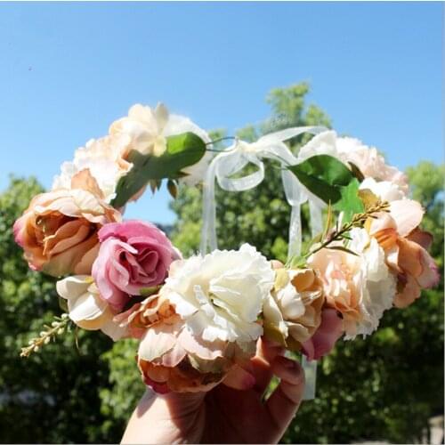 Princess Head Wreath Birthday Simulation Rose Flower Crown for Wedding Bride Garland Seaside Holiday Bridesmaid Hair Decoration