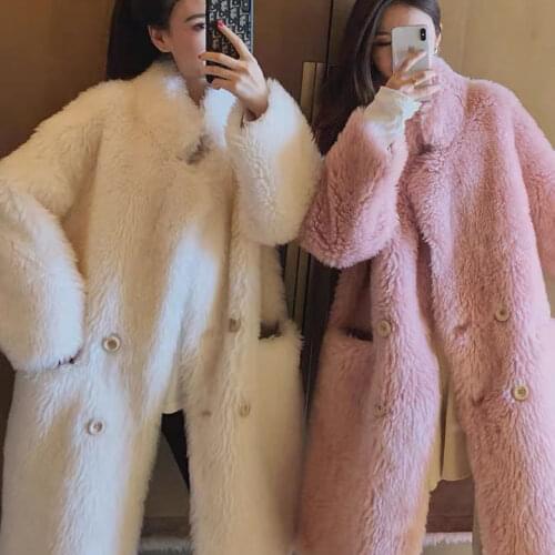 Women Winter Oversized Long Teddy Jacket Female Thick Warm Overcoat Vintage Ladies Casual Loose Faux Fur Coats Outwears