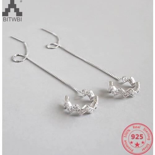 925 Sterling Silver Wave Earring White Cubic Zircon Earrings for Women Fashion Dangle Earrings Jewelry Best Friends Gift